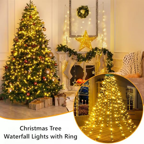 🎁Christmas Sale 50% OFF🎅Christmas Tree Waterfall Lights with Ring